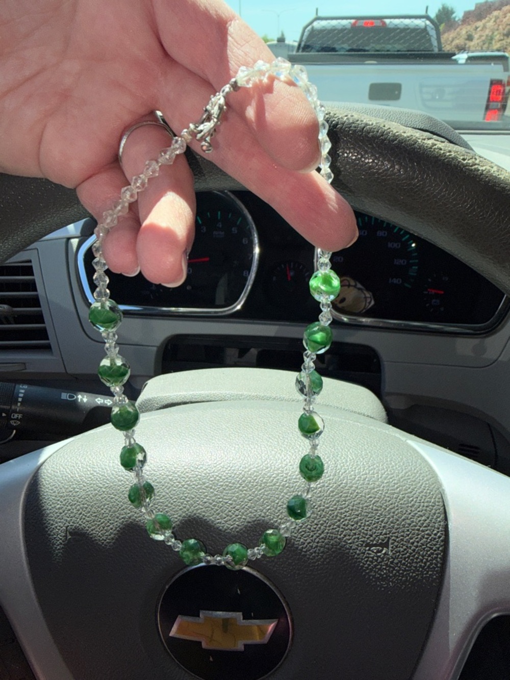 Green and Clear Beaded Necklace - Vintage Style